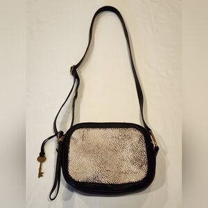 Fossil Elle Calf Hair & Leather Crossbody Black Bag